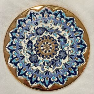 Hand Painted Made in Spain Gold and Blue Floral Decorative Plate 🇪🇸